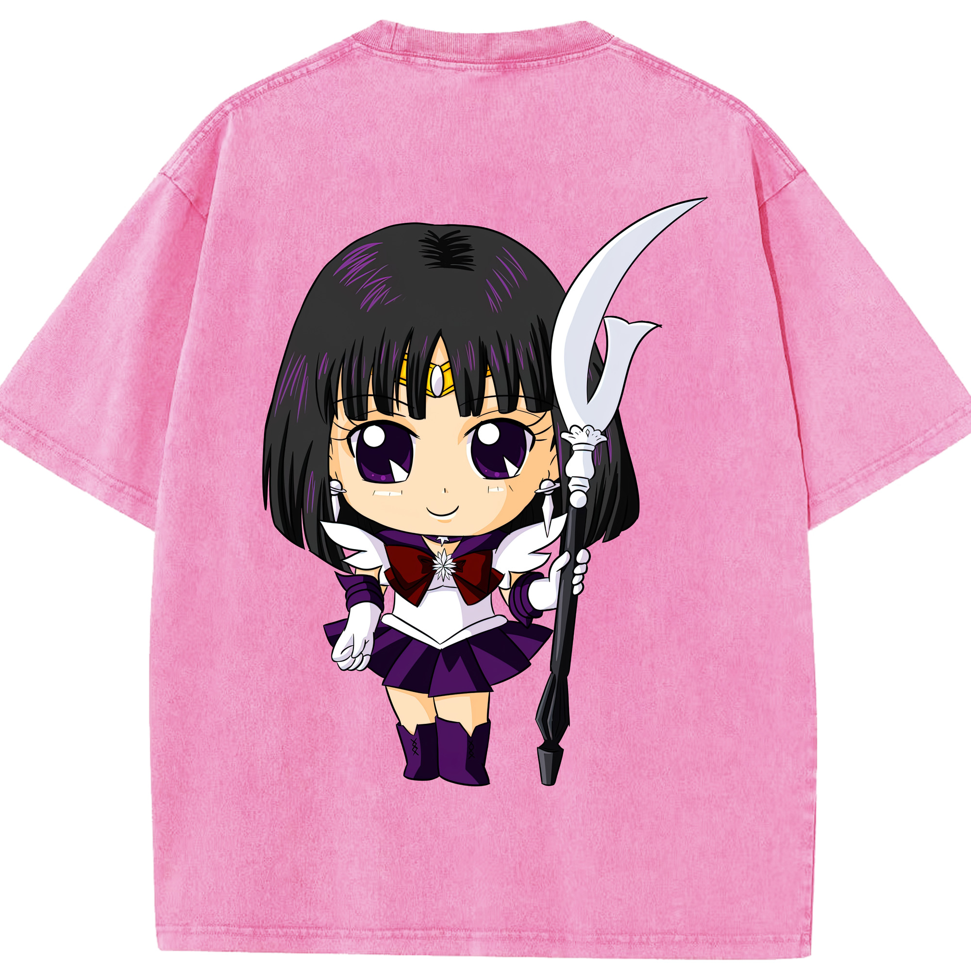（画像用） 美少女戦士セーラームーン 土萠ほたる Sailor Moon Tomoe Hotaru （セーラーサターン；Sailor Saturn） 綿100% ヴィンテージ風 半袖Tシャツ（背面プリント）